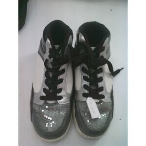 Dance Hip Hop Shoes Gia Mia Adult 6M High Tops Leather Silver Sparkle Sneakers